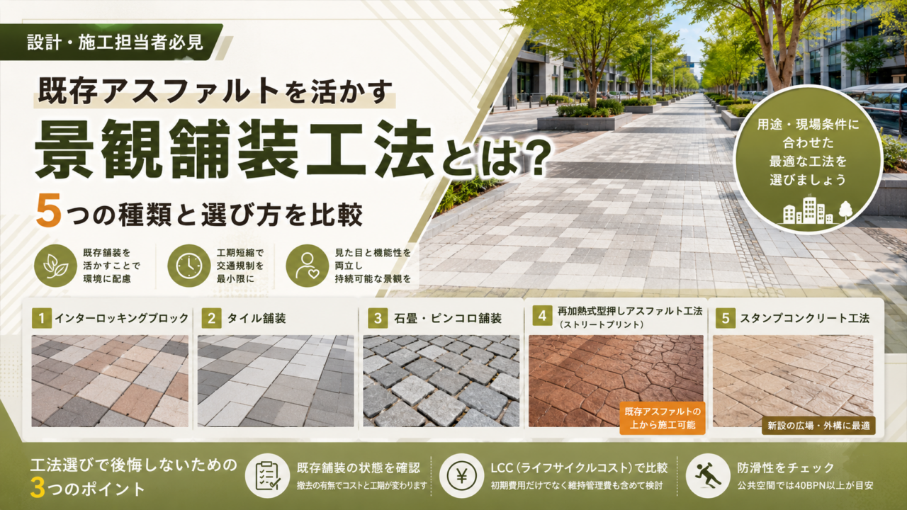 既存アスファルトを活かす景観舗装工法とは？ 5つの種類と選び方を比較